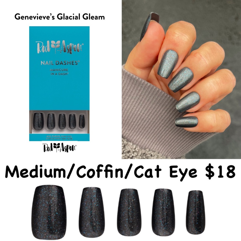 Red Aspen Glacial Gleam Press-On Nails - Black and Gray